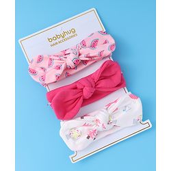 Babyhug Free Size Headbands With Bow Applique Pack of 3 - Pink & White