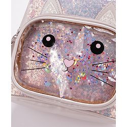 Babyhug Fashion Backpack with Sequinned & Kitty Applique - Beige