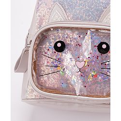Babyhug Fashion Backpack with Sequinned & Kitty Applique - Beige