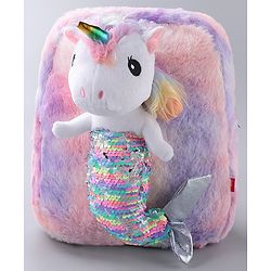 Babyhug Fur Fashion Backpack Unicorn Applique - Multicolor