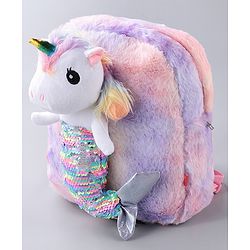 Babyhug Fur Fashion Backpack Unicorn Applique - Multicolor