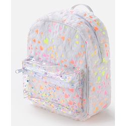 Babyhug Fur Fashion Backpack Heart Print - White
