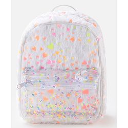 Babyhug Fur Fashion Backpack Heart Print - White