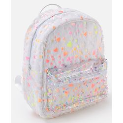Babyhug Fur Fashion Backpack Heart Print - White