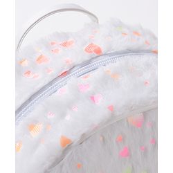 Babyhug Fur Fashion Backpack Heart Print - White