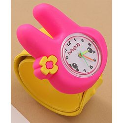 Babyhug Free Size Bunny Shaped Analog Watch - Yellow & Pink