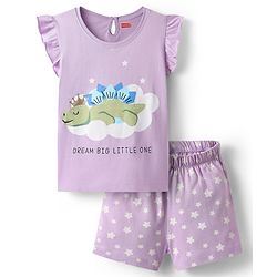 Babyhug Single Jersey Knit Half Sleeves Night Suit Dino Printed - Lavender