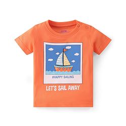 Babyhug Cotton Single Jersey Knit Half Sleeves Night Suit Boat Print - Orange & Blue