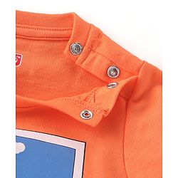Babyhug Cotton Single Jersey Knit Half Sleeves Night Suit Boat Print - Orange & Blue