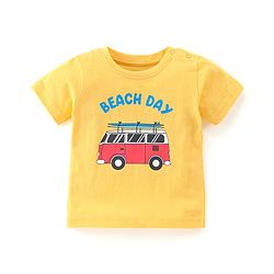 Babyhug Cotton Knit Half Sleeves Night Suit With Van Print - Yellow & Blue