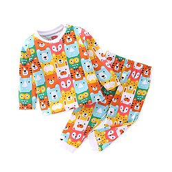 Babyhug Cotton Knit Full Sleeves Night Suit With Animals Print - Multicolour