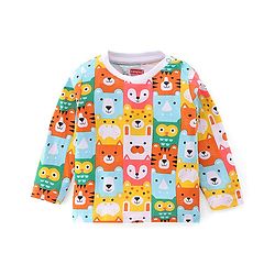 Babyhug Cotton Knit Full Sleeves Night Suit With Animals Print - Multicolour
