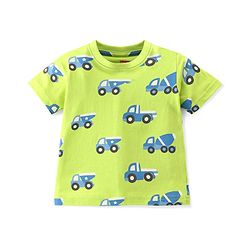 Babyhug Cotton Knit Half Sleeves Night Suit With Construction Vehicle Print - Green