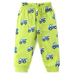 Babyhug Cotton Knit Half Sleeves Night Suit With Construction Vehicle Print - Green
