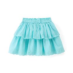 Babyhug Cotton Woven Knee Length Skirt with Lining Bow Applique & Lace Detailing - Sky Blue