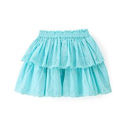 Babyhug Cotton Woven Knee Length Skirt with Lining Bow Applique & Lace Detailing - Sky Blue
