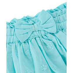 Babyhug Cotton Woven Knee Length Skirt with Lining Bow Applique & Lace Detailing - Sky Blue