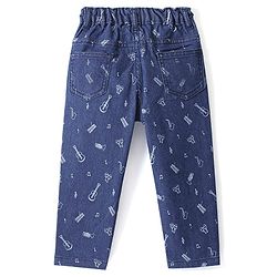 Babyhug Full Length Denim Jeans With Stretch & Musical Instruments Printed - Blue