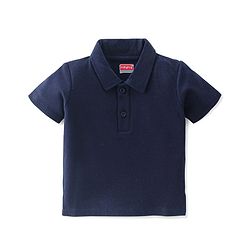 Babyhug 100% Cotton Knit Half Sleeves Polo T-Shirt Solid Color - Dark Blue