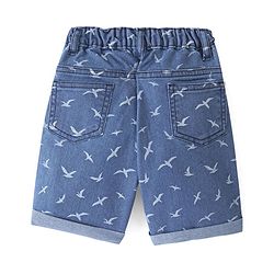 Babyhug Cotton Denim Above Knee Length Bermuda With Stretch Bird Print- Blue
