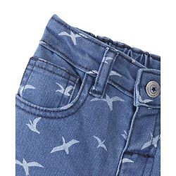 Babyhug Cotton Denim Above Knee Length Bermuda With Stretch Bird Print- Blue