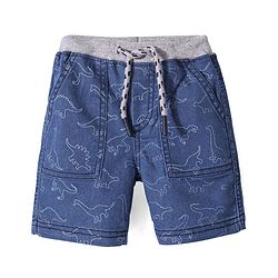 Babyhug Cotton Denim Shorts With Stretch Dino Print- Blue