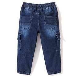 Babyhug Cotton Spandex Full Length Washed Stretchable Denim Joggers with Text Embroidered - Blue