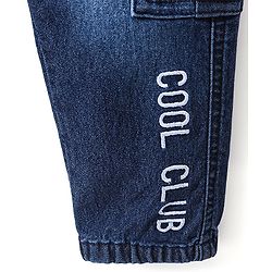 Babyhug Cotton Spandex Full Length Washed Stretchable Denim Joggers with Text Embroidered - Blue