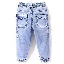 Babyhug Cotton Spandex Full Length Washed Stretchable Denim Joggers - Dark Blue