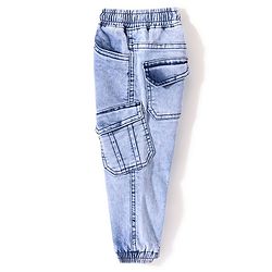 Babyhug Cotton Spandex Full Length Washed Stretchable Denim Joggers - Dark Blue