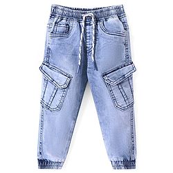 Babyhug Cotton Spandex Full Length Washed Stretchable Denim Joggers - Dark Blue