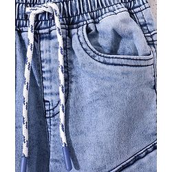Babyhug Cotton Spandex Full Length Washed Stretchable Denim Joggers - Dark Blue