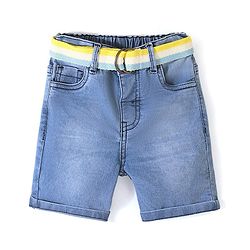 Babyhug Denim Knee Length Shorts  With Stretch Solid Colour - Blue