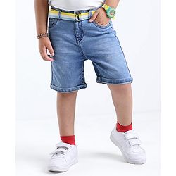 Babyhug Denim Knee Length Shorts  With Stretch Solid Colour - Blue
