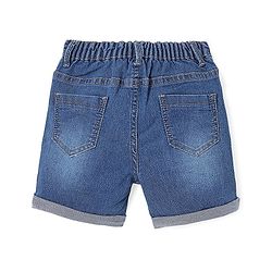 Babyhug Cotton Blend Knee Length Denim Shorts With Stretch Airplane Print - Blue