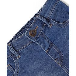 Babyhug Cotton Blend Knee Length Denim Shorts With Stretch Airplane Print - Blue