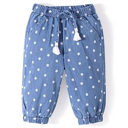 Babyhug Cotton Lycra Full Length Joggers Stars Printed - Blue