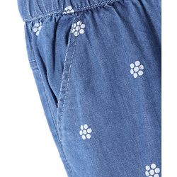 Babyhug 100% Cotton Full Length Denim Joggers with Floral Print - Blue