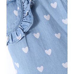 Babyhug Cotton Full Length Denim Joggers with Heart Print - Light Blue