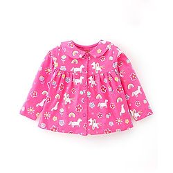 Babyhug Cotton Knit Full Sleeves Night Suit With Unicorn Print - Pink