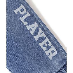 Babyhug Cotton Spandex Full Length Washed & Stretchable Denim Joggers with Draw-Cord Text Print - Blue