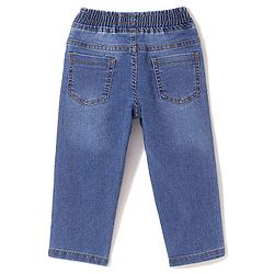 Babyhug Cotton Spandex Full Length Washed & Stretchable Denim Joggers with Draw-Cord Text Print - Blue
