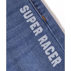 Babyhug Cotton Spandex Full Length Washed & Stretchable Denim Joggers with Draw-Cord Text Print - Blue