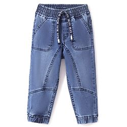 Babyhug Denim Full Length  With Stretch Washed  Joggers - Blue