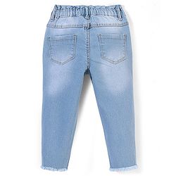 Babyhug Cotton Spandex Full Length Stretchable Denim Jeans with Rainbow Embroidery - Blue