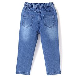 Babyhug Denim Washed  Full Length Stretchable  Jeans with Heart Patch  -Blue