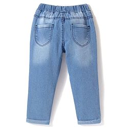 Babyhug Denim Washed  Full Length Stretchable  Jeans with Star & Seahorse Embroidery -Blue