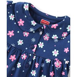 Babyhug Single Jersey Knit Half Sleeves Floral Print Night Suit - Blue