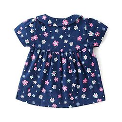 Babyhug Single Jersey Knit Half Sleeves Floral Print Night Suit - Blue