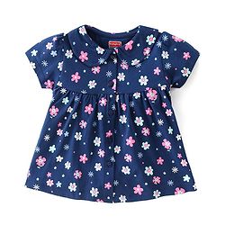 Babyhug Single Jersey Knit Half Sleeves Floral Print Night Suit - Blue